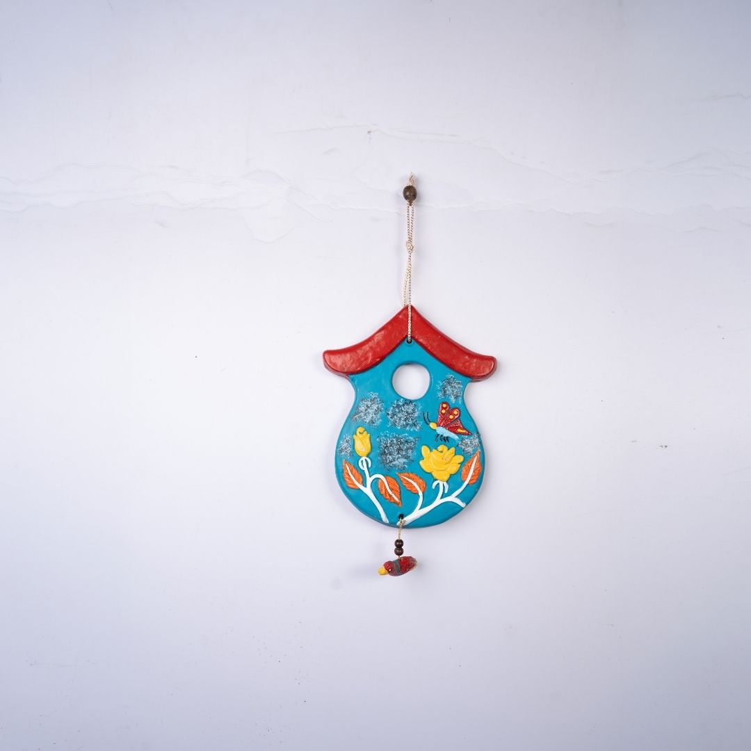 Azure Terracotta Hut Wall Hanging (Blue) front view