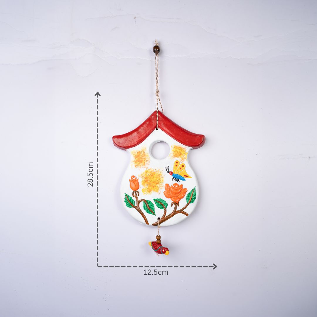 Azure Terracotta Hut Wall Hanging (White) with dm