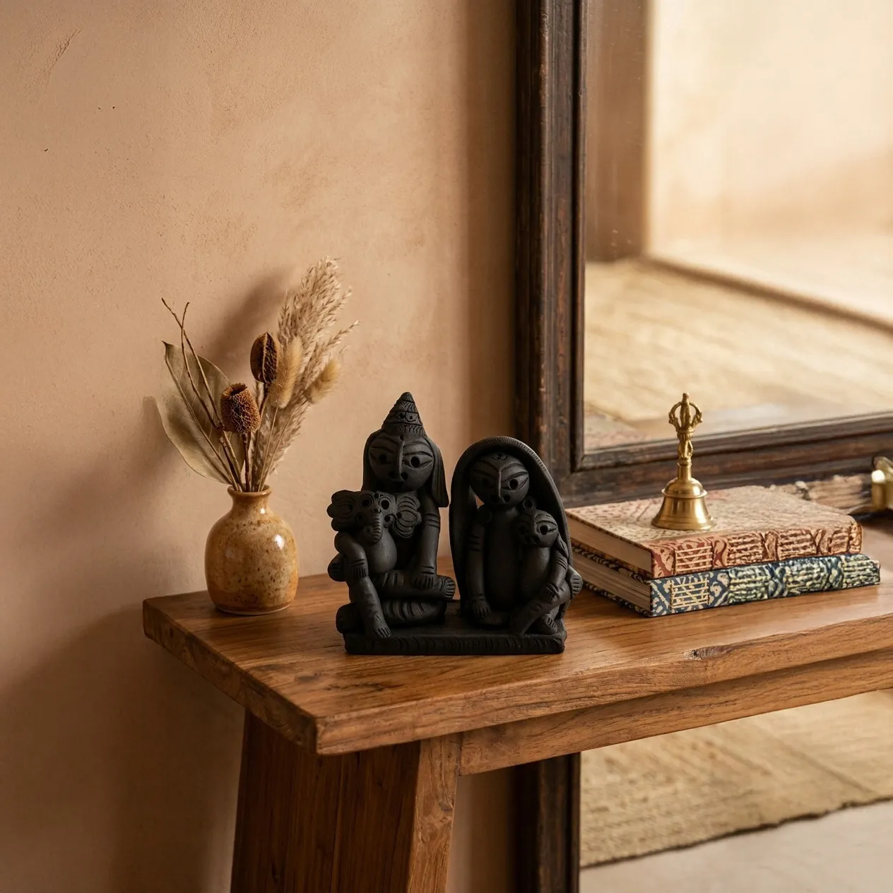 Black Terracotta Style Village Household Clay Figurine
