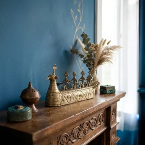 Dokra Style Boat with People Paddeling Showpiece