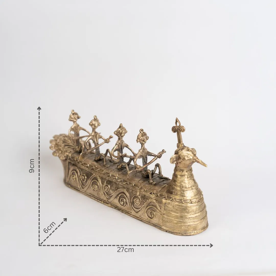 Dokra Style Boat with People Paddeling Showpiece with dm