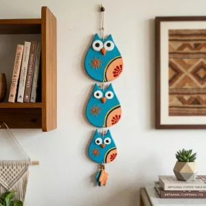 Hand-Painted Clay Owl Wall Decor (Blue)