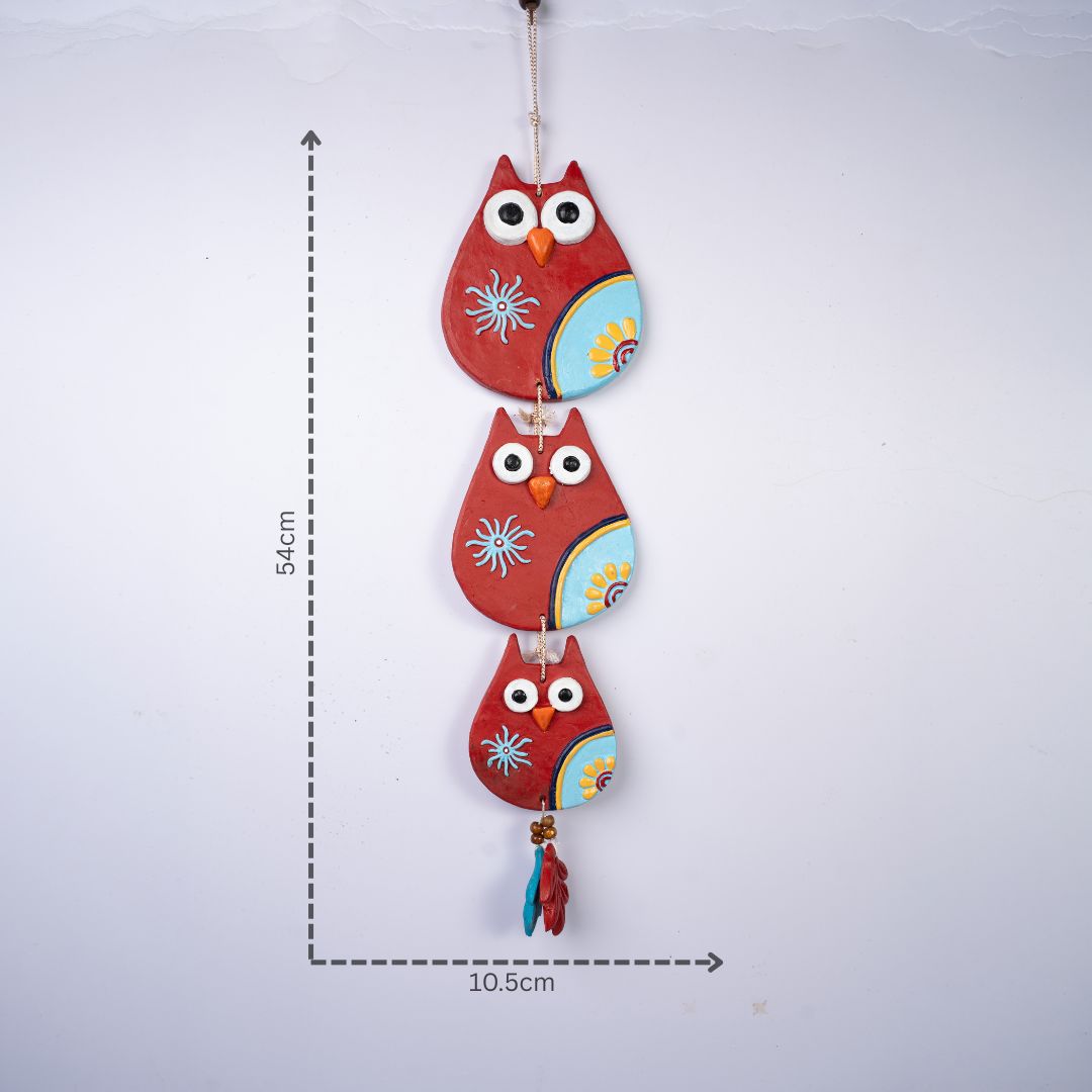 Hand-Painted Clay Owl Wall Decor (Red) with dm