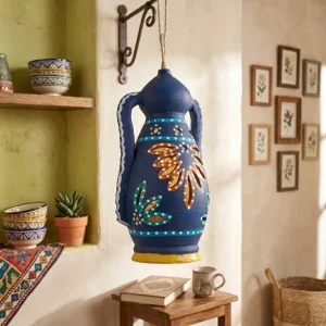 Hand Painted Heritage Clay Lantern (Indigo Blue)