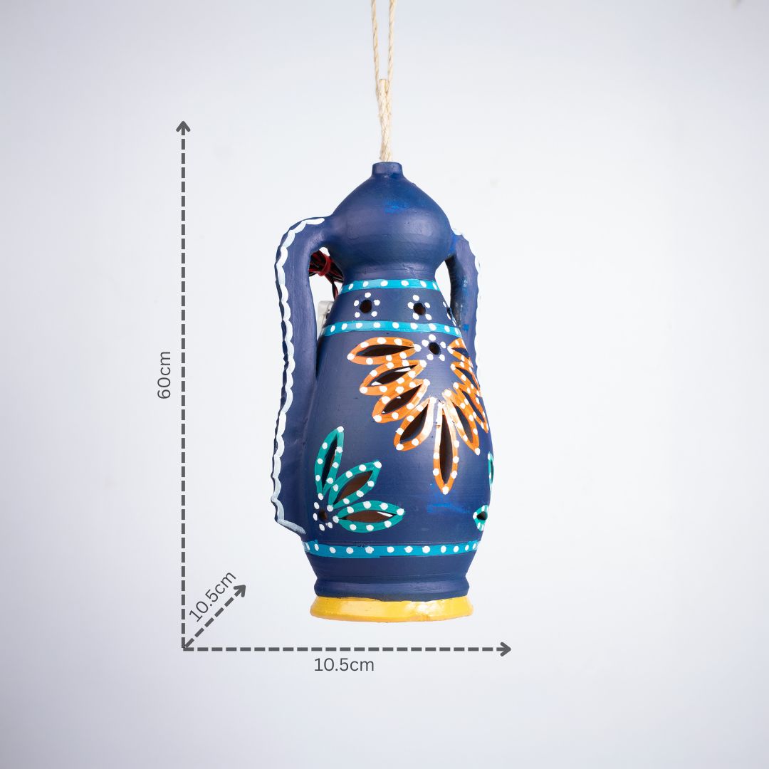 Hand Painted Heritage Clay Lantern (Indigo Blue) with dm