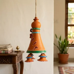 Hand-Painted Terracotta Bell Shaped Hanging Lamp (Orange)