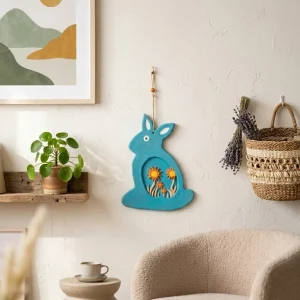 Hand-Painted Terracotta Rabbit Hanging (Blue)