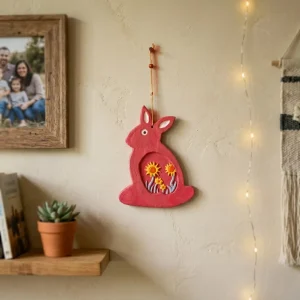 Hand-Painted Terracotta Rabbit Hanging (Red)
