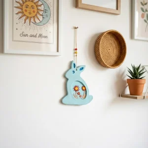 Hand-Painted Terracotta Rabbit Hanging (Sky Blue)