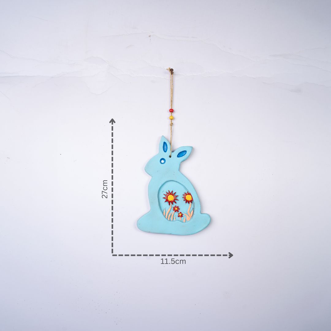 Hand-Painted Terracotta Rabbit Hanging (Sky Blue) with dm