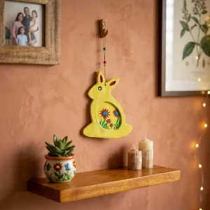 Hand-Painted Terracotta Rabbit Hanging (Yellow)