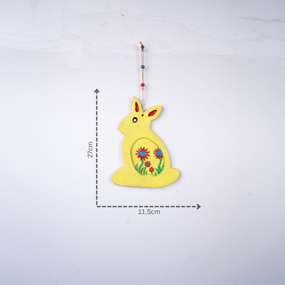 Hand-Painted Terracotta Rabbit Hanging (Yellow) with dm