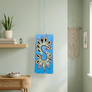 Hand-Painted Terracotta Rectangular Box Hanging Lamp (Azure Blue)