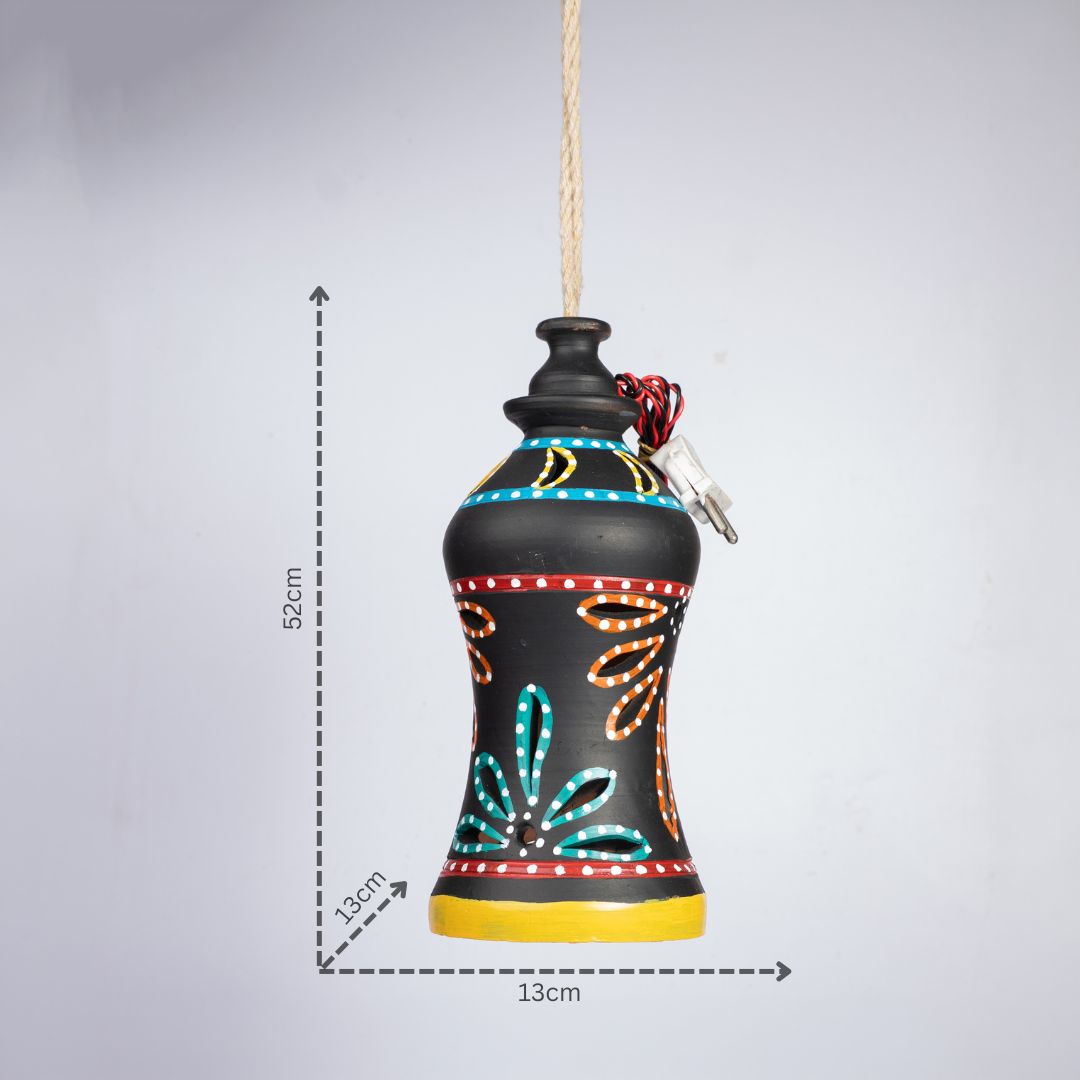 Hand-Painted Terracotta Waisted Hourglass Shaped Hanging Lamp (Matte Black) with dm