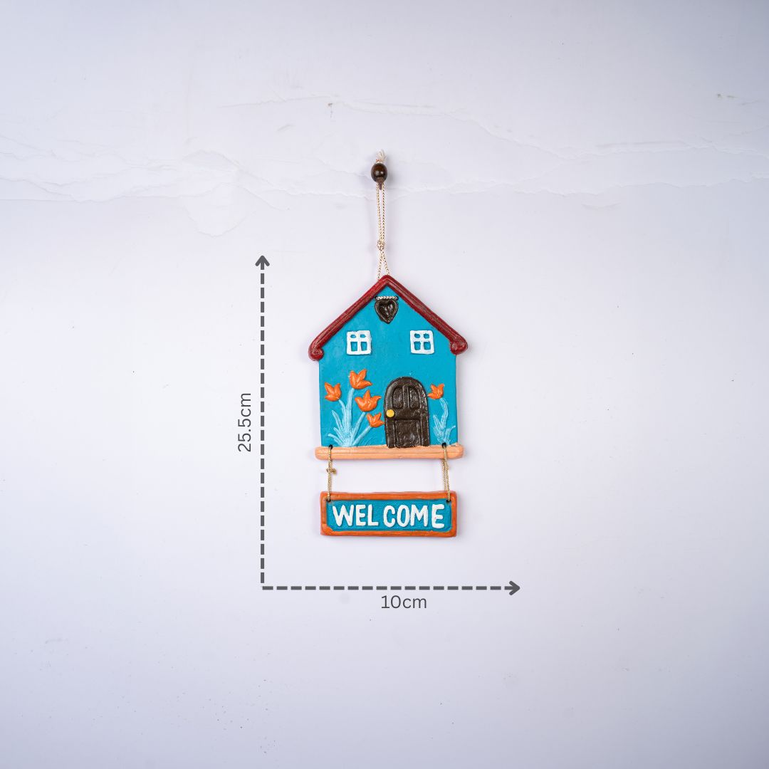 Hand-Painted Welcome Hut Plaque (Blue) with dm