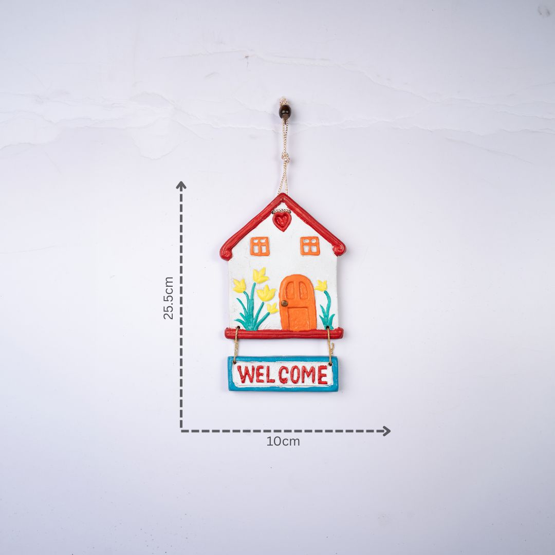 Hand-Painted Welcome Hut Plaque (White) with dm