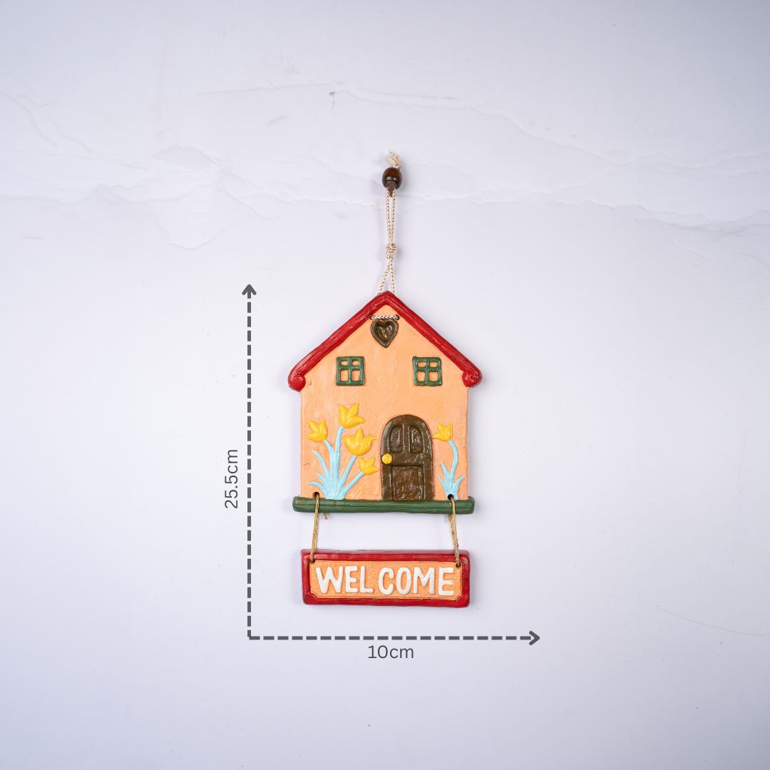 Hand-Painted Welcome Hut Plaque (Yellow) with dm