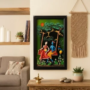 Handmade Mural Art Wall Hanging Of Radha Krishna On a Swing