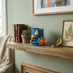 Terracotta Clay Art MultiPurpose Pen Stand (Blue, Orange)