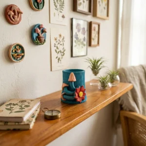 Terracotta Clay Art MultiPurpose Pen Stand (Blue, Red)