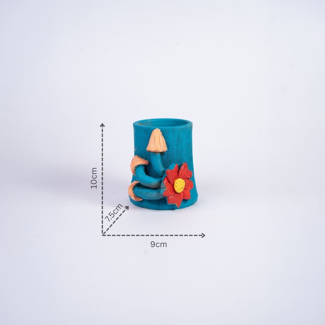 Terracotta Clay Art MultiPurpose Pen Stand (Blue, Red) with dm