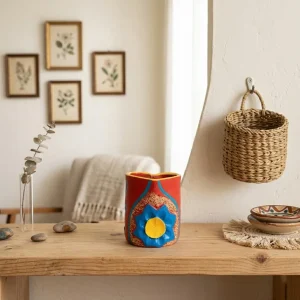 Terracotta Clay Art MultiPurpose Pen Stand (Red, Blue)