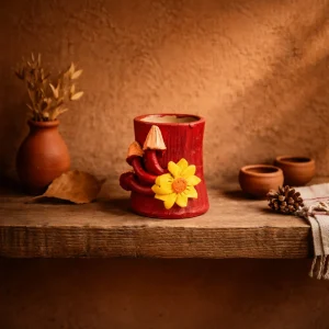 Terracotta Clay Art MultiPurpose Pen Stand (Red, Yellow)