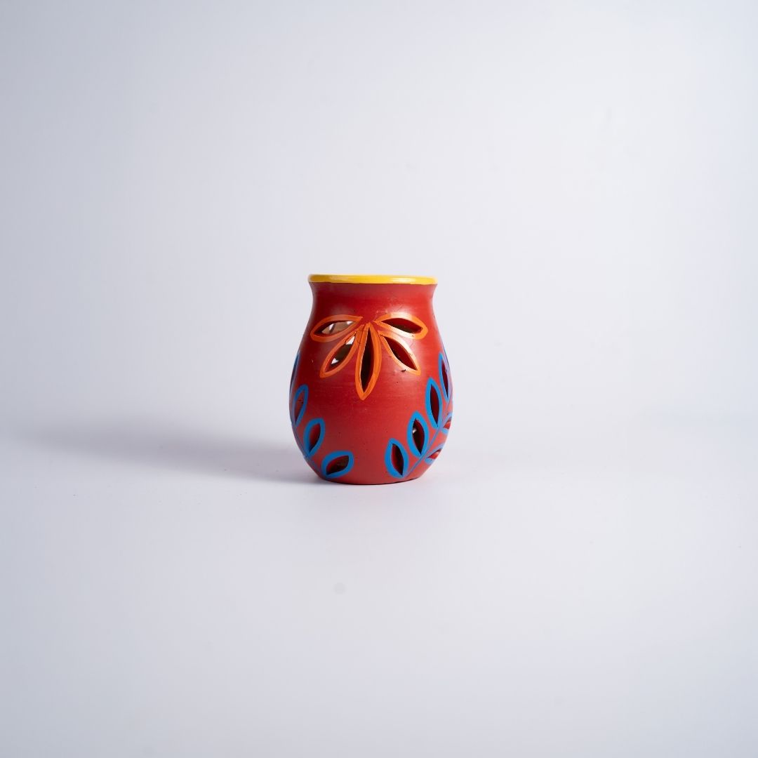 Terracotta Hand Painted Aroma Diffuser (Orange,Blue and Yellow) - Image 4