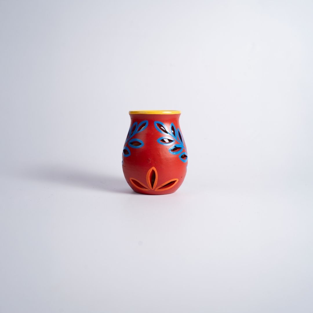 Terracotta Hand Painted Aroma Diffuser (Orange,Blue and Yellow) frontview