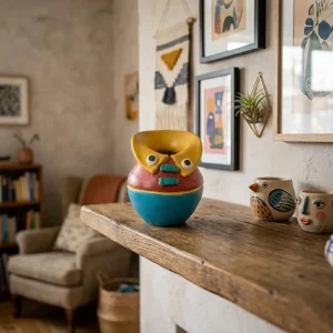 Terracotta Hand Painted Matka Pen Stand (Yellow, Red and Blue)