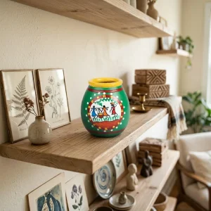 Terracotta Hand Painted Pen Stand (Green)