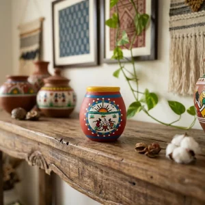 Terracotta Hand Painted Pen Stand (Red)