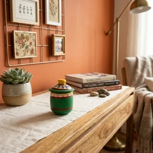 Terracotta Hand Painted Pot With Lid Home Decor (Green)