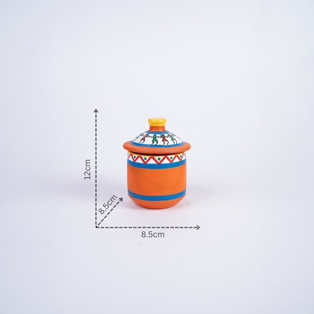 Terracotta Hand Painted Pot With Lid Home Decor (Orange) with dm
