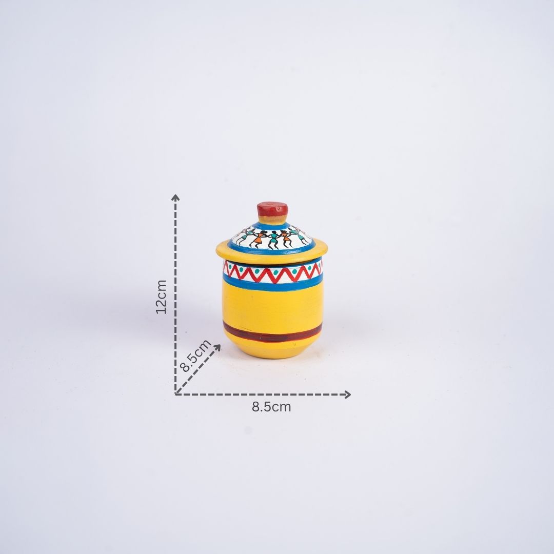 Terracotta Hand Painted Pot With Lid Home Decor (Yellow) with dm