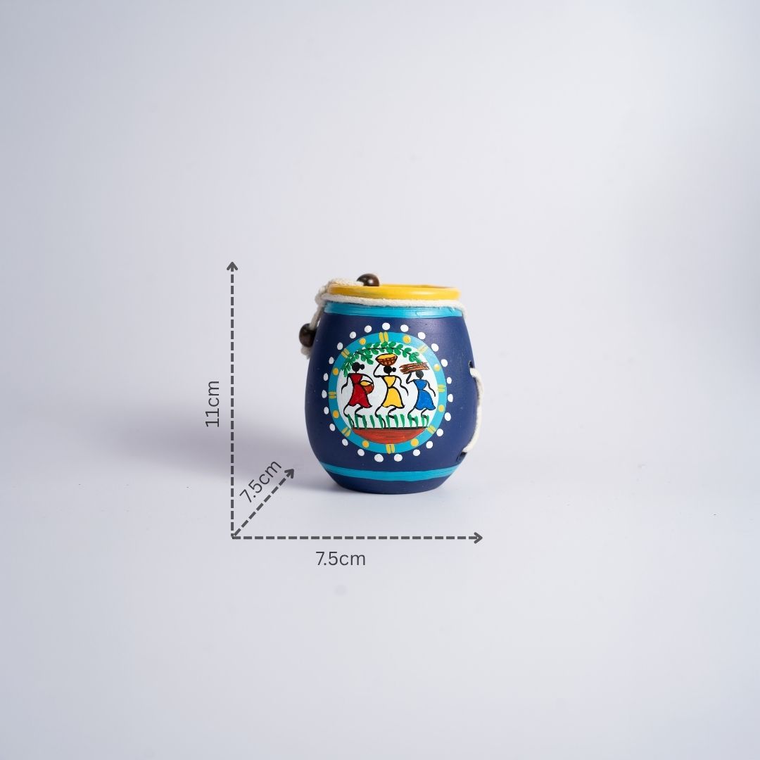 Terracotta Hand Painted Rope Design Pen Stand (Blue) with dm