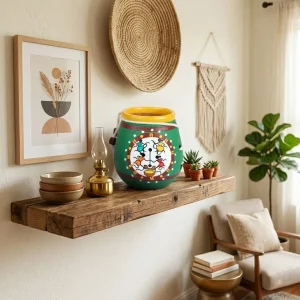 Terracotta Hand Painted Rope Design Pen Stand (Green)