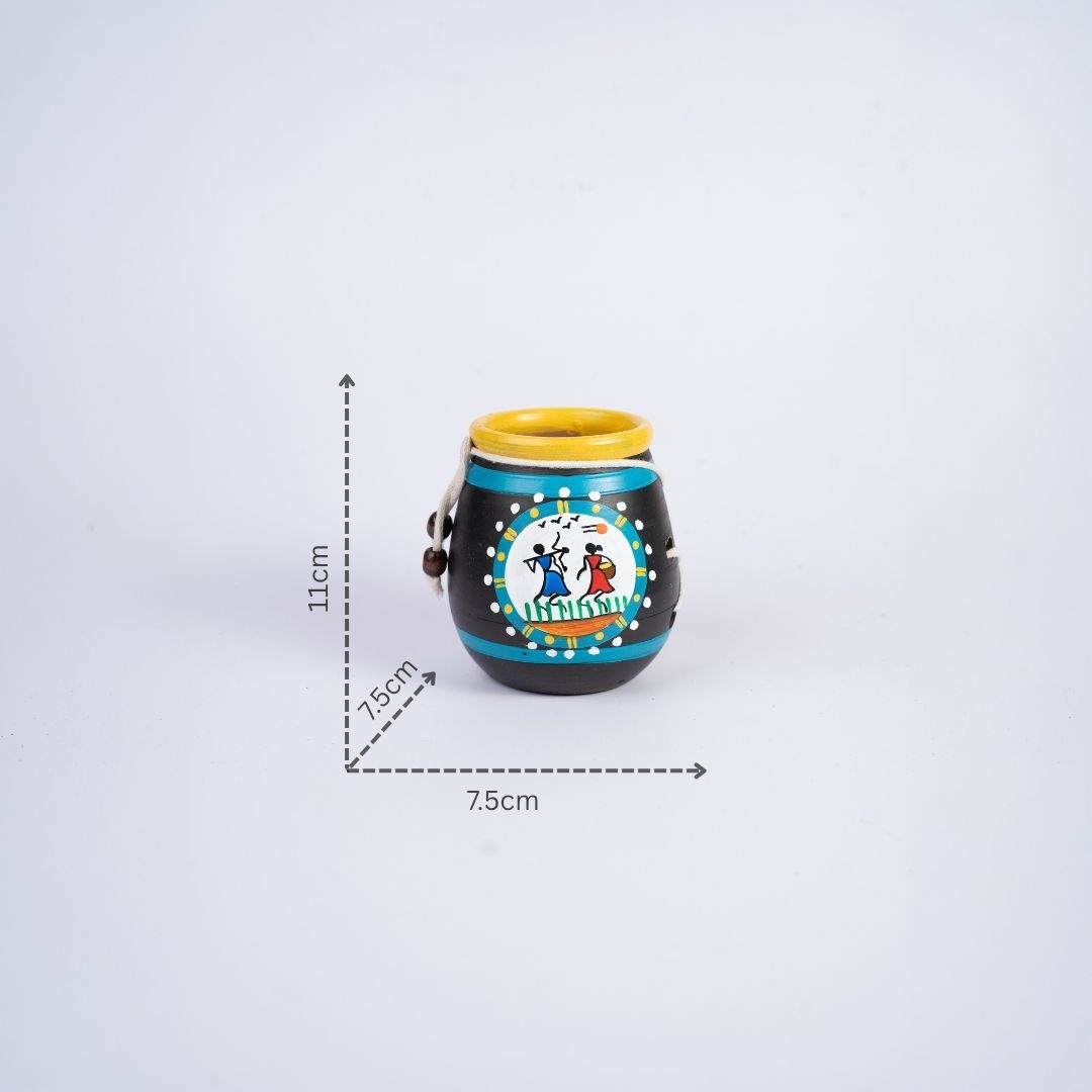 Terracotta Hand Painted Rope Design Pen Stand (Ink Black) with dm