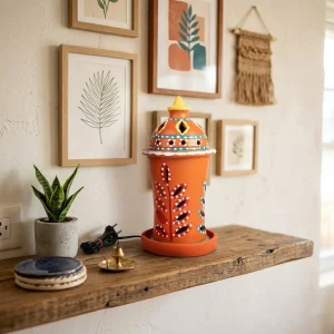 Terracotta Hand-Painted Table Lamp (Orange)