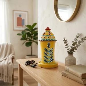 Terracotta Hand-Painted Table Lamp (Yellow)