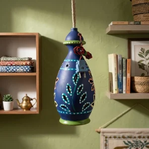 Terracotta Matka Shape Hanging Lamp (Indigo Blue)