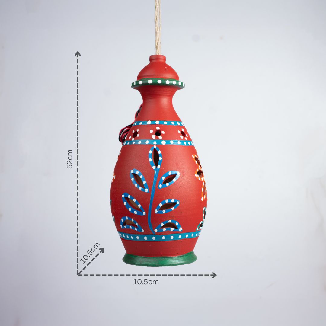 Terracotta Matka Shape Hanging Lamp (Red) with dm