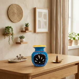 Terracotta Matki Shape Aroma Diffuser and Tea-light Holder (Blue)