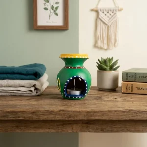 Terracotta Matki Shape Aroma Diffuser and Tea-light Holder (Green)