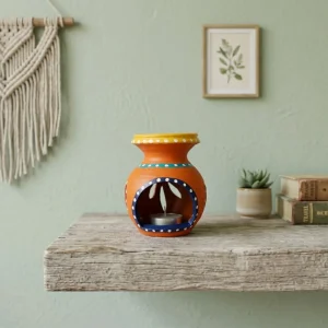 Terracotta Matki Shape Aroma Diffuser and Tea-light Holder (Orange)