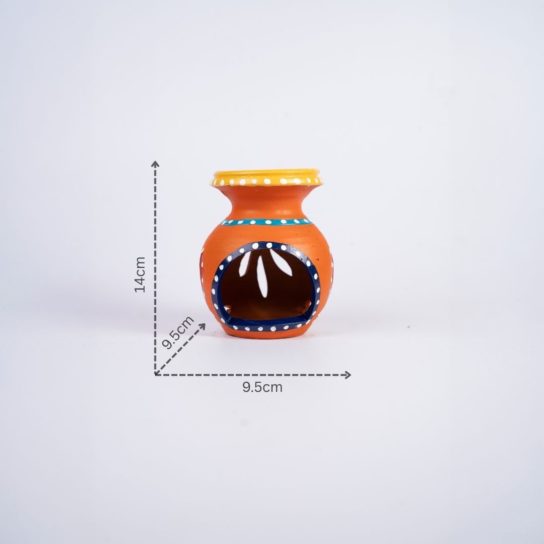 Terracotta Matki Shape Aroma Diffuser and Tea-light Holder (Orange) with dm