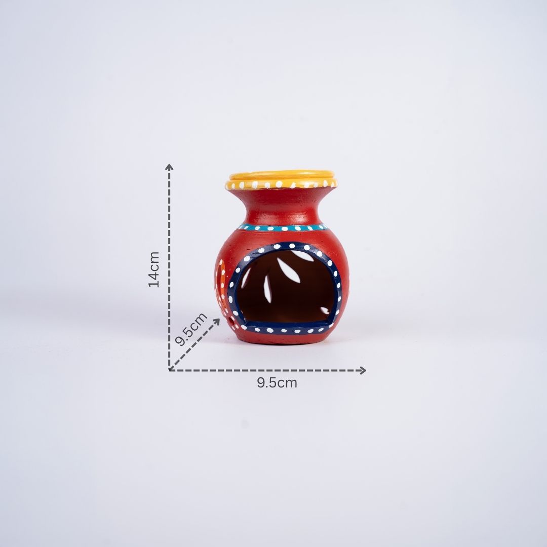 Terracotta Matki Shape Aroma Diffuser and Tea-light Holder (Red) with dm
