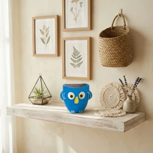 Terracotta Owl Pen Stand (Blue)