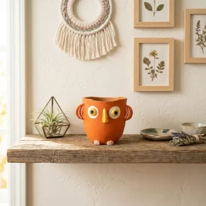 Terracotta Owl Pen Stand (Orange)