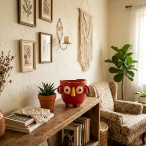 Terracotta Owl Pen Stand (Red)